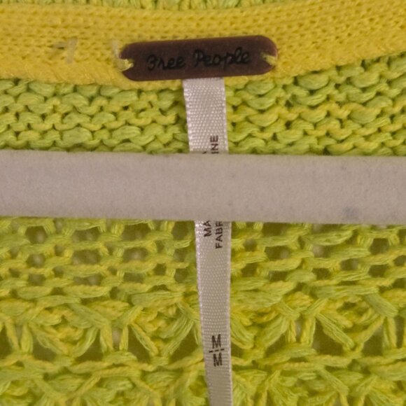 Free People Hot Tropics V-neck Open Knit Tunic Sweater Limelight Combo Size M - Picture 11 of 13